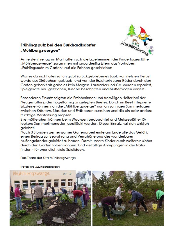 Kita Mühlbergzwerge, Frühjahrsputz Mai 2017